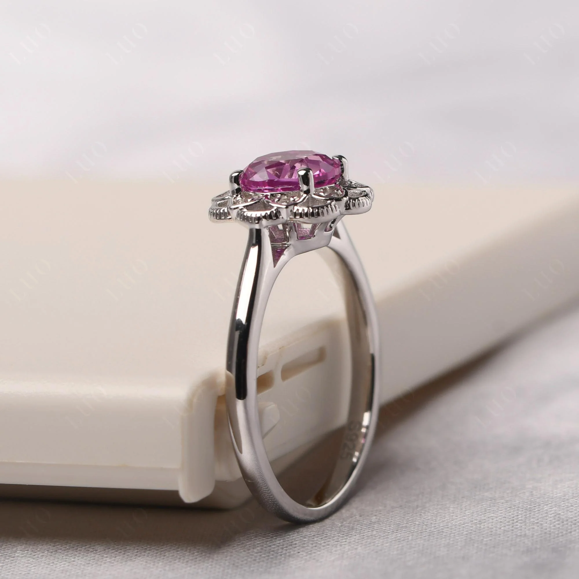 Round Cut Pink Sapphire Filigree Ring - Image 13