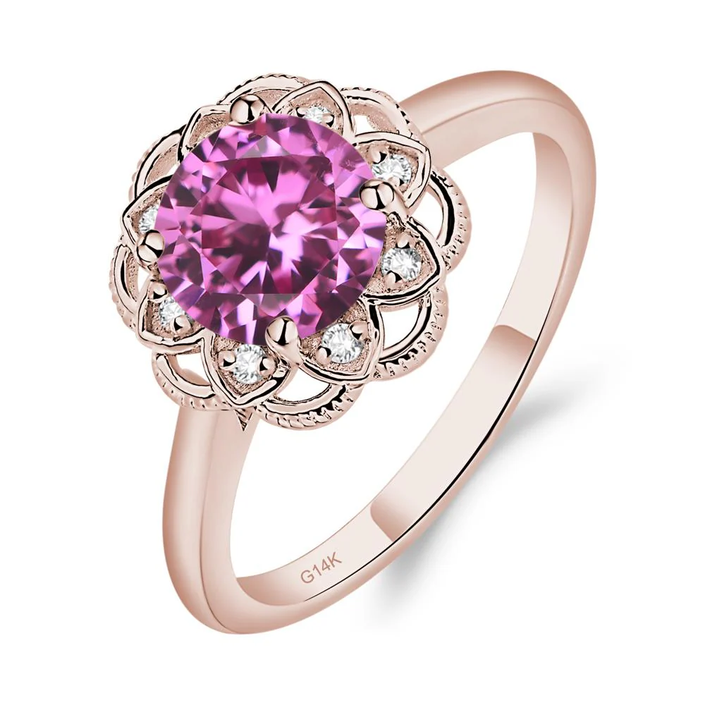 Round Cut Pink Sapphire Filigree Ring - Image 5