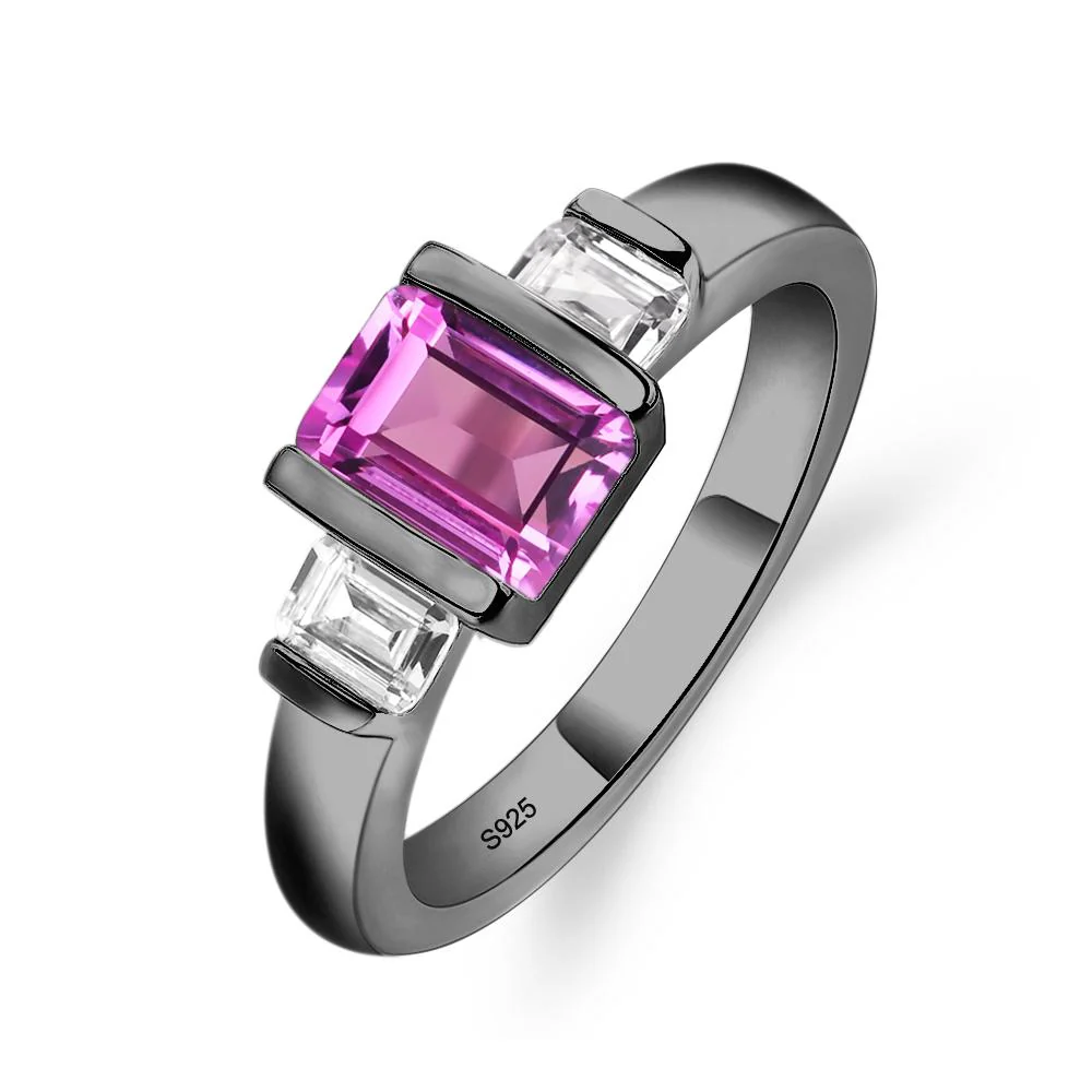 Pink Sapphire Emerald Cut Three Stone Ring - Image 3
