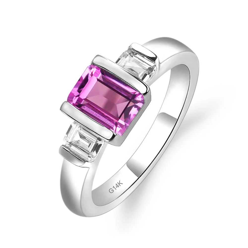Pink Sapphire Emerald Cut Three Stone Ring - Image 4