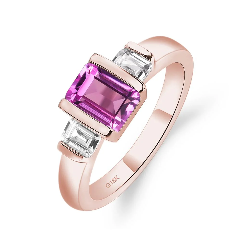 Pink Sapphire Emerald Cut Three Stone Ring - Image 9
