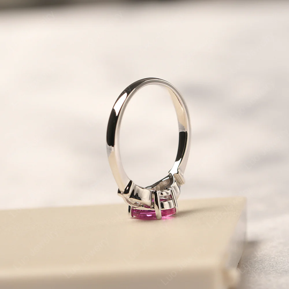 Pink Sapphire Ring with Pear Side Stones - Image 4