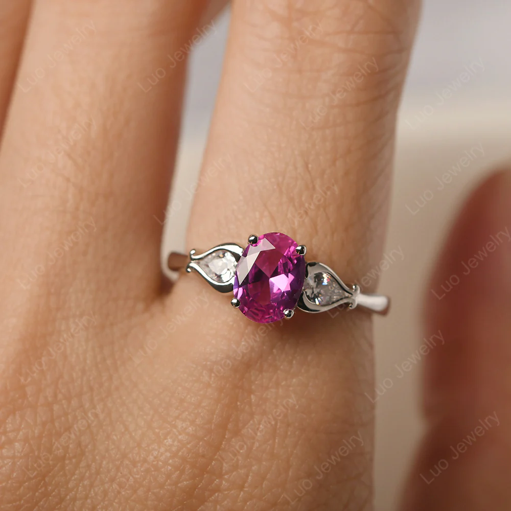 Pink Sapphire Ring with Pear Side Stones - Image 5