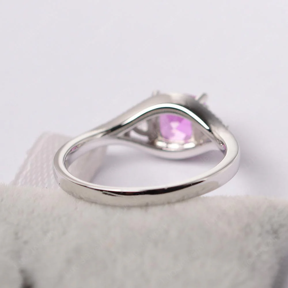 Pink Sapphire Three Stone Cushion Cut Ring - Image 5