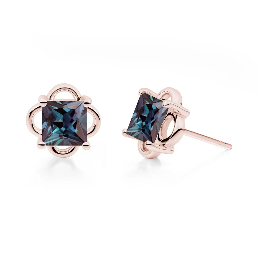 Vintage Princess Cut Alexandrite Stud Earrings - Image 2