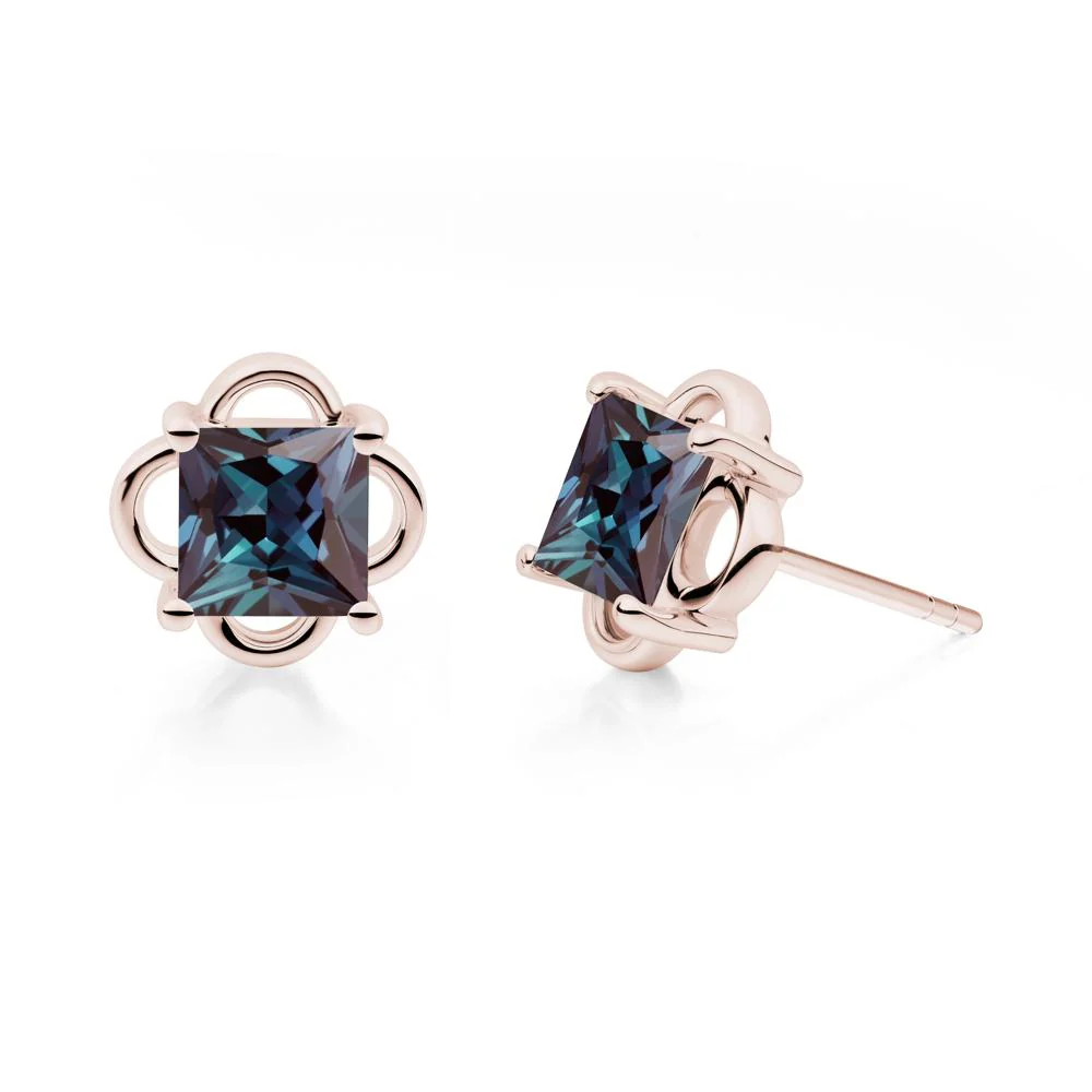 Vintage Princess Cut Alexandrite Stud Earrings - Image 8