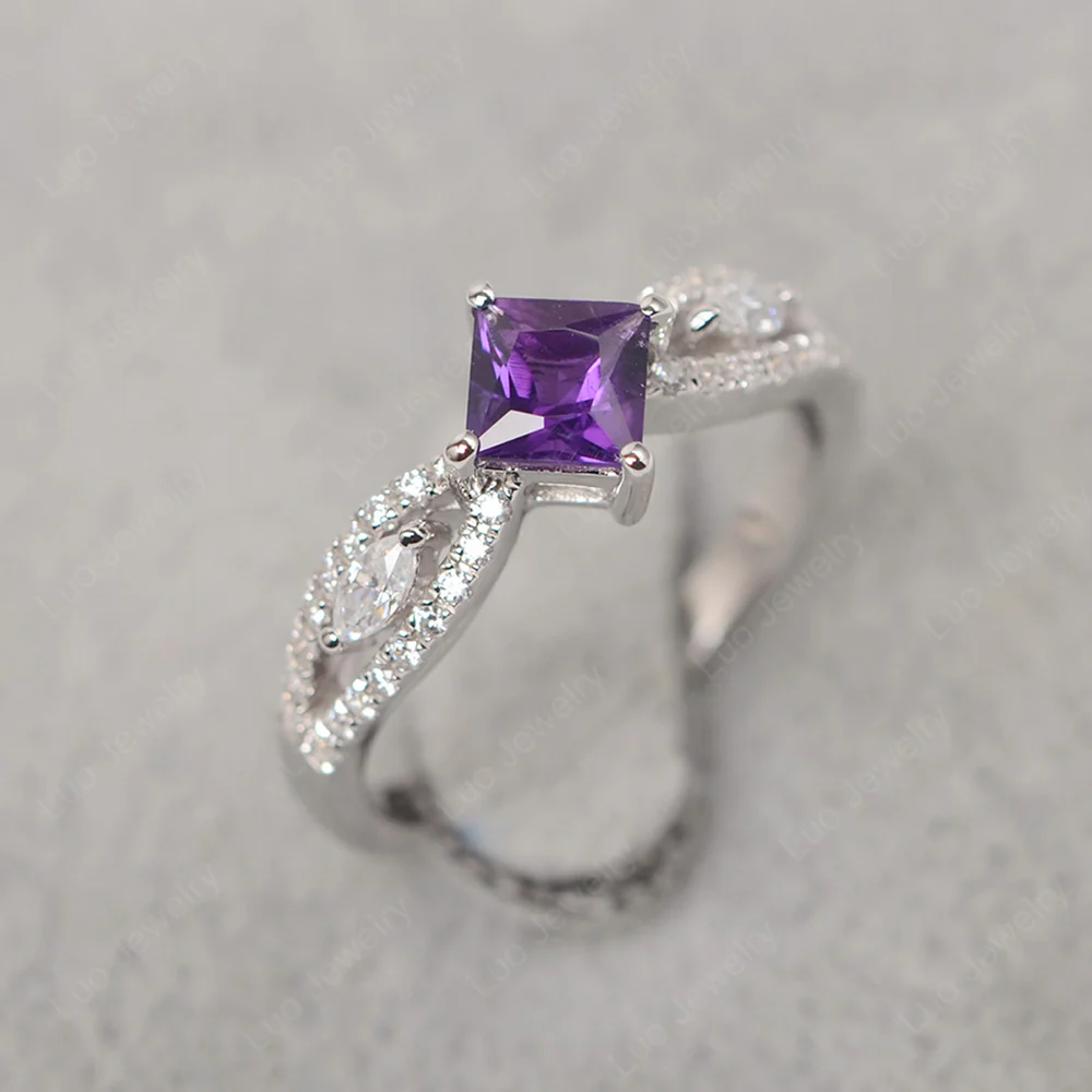Vintage Princess Cut Amethyst Ring - Image 2