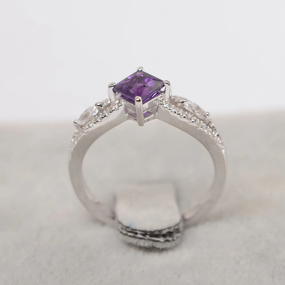 Vintage Princess Cut Amethyst Ring - Image 3