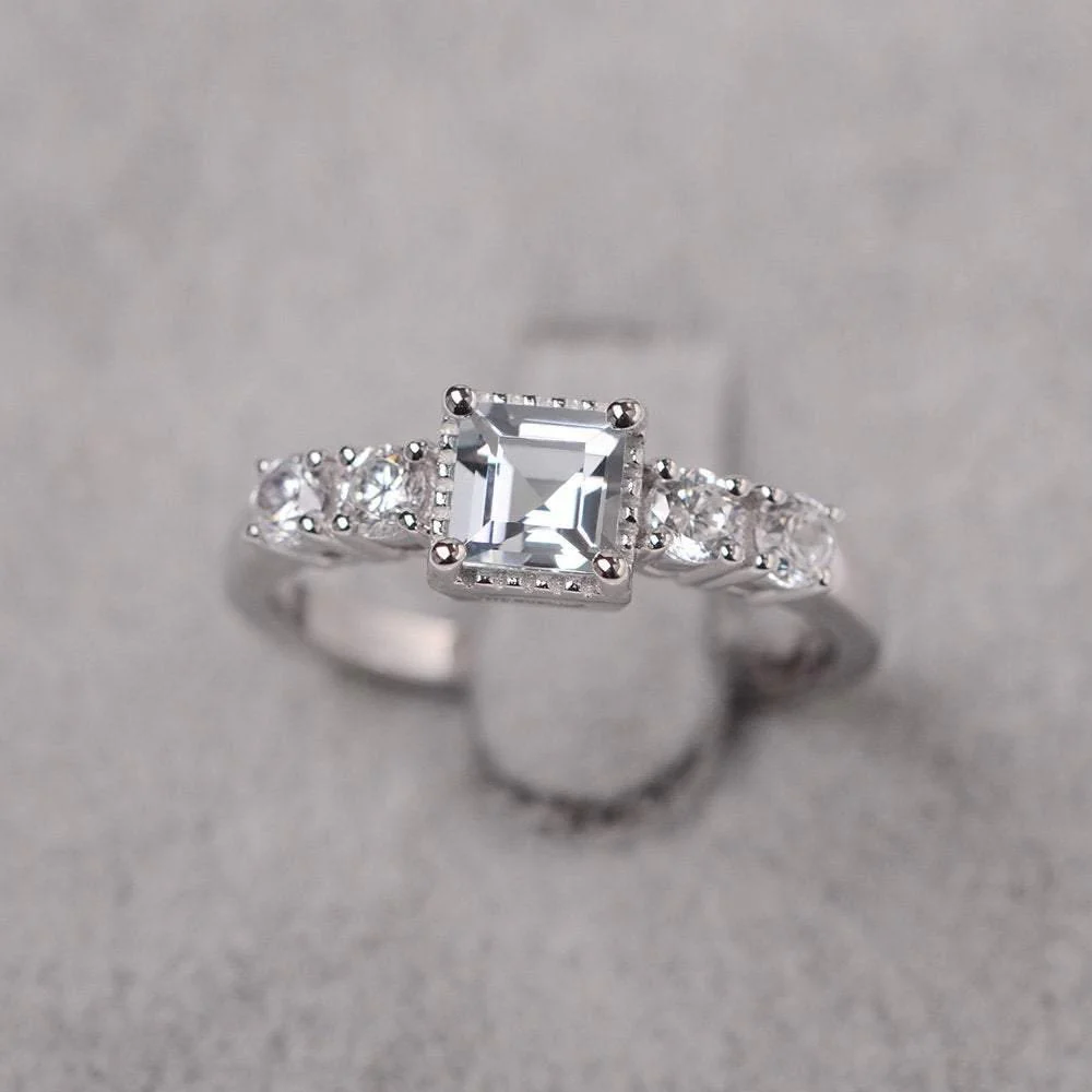 Square Cut Aquamarine Milgrain Ring
