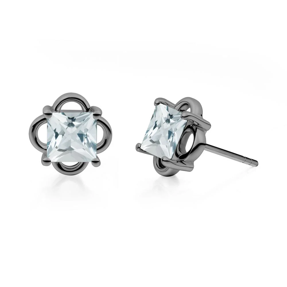 Vintage Princess Cut Aquamarine Stud Earrings - Image 5