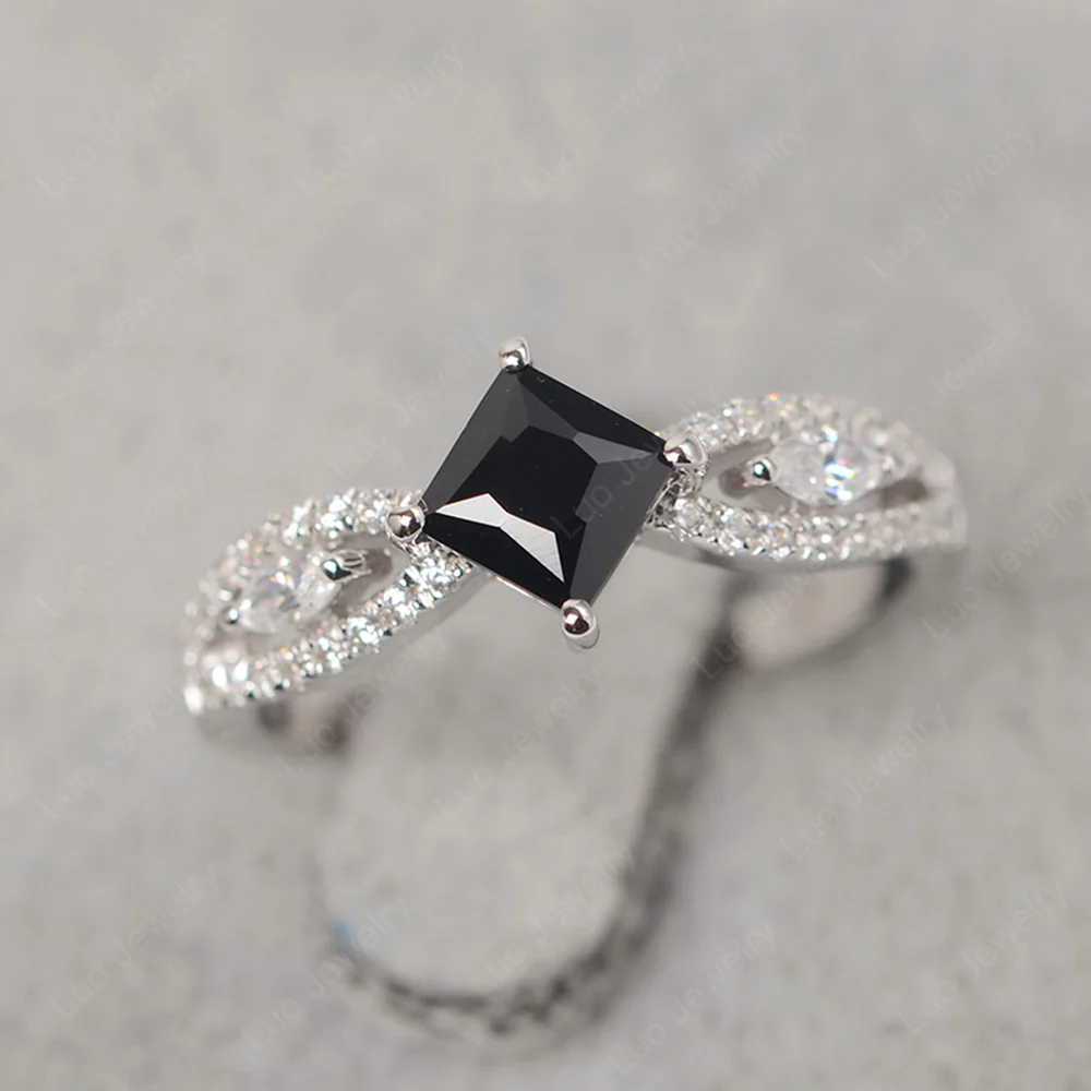 Vintage Princess Cut Black Spinel Ring