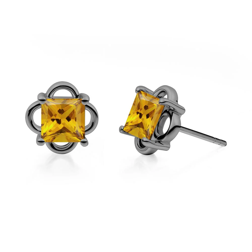 Vintage Princess Cut Citrine Stud Earrings - Image 4