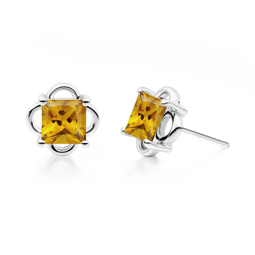 Vintage Princess Cut Citrine Stud Earrings - Image 5
