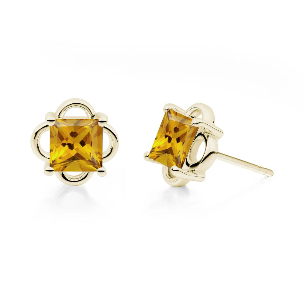 Vintage Princess Cut Citrine Stud Earrings - Image 7