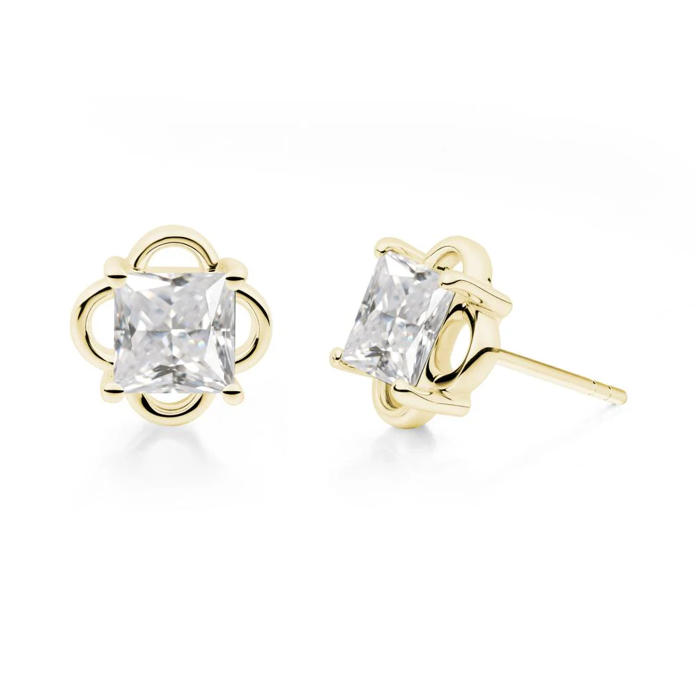 Vintage Princess Cut Cubic Zirconia Stud Earrings - Image 2