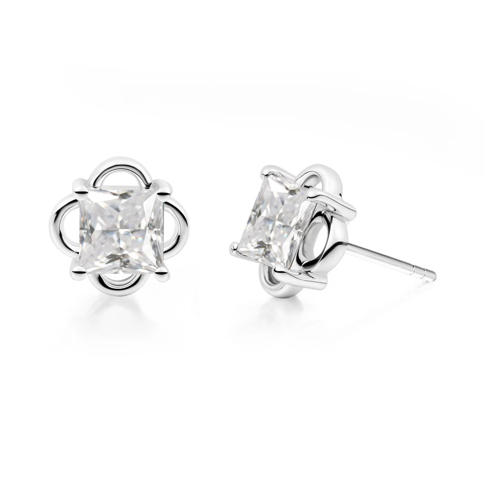 Vintage Princess Cut Cubic Zirconia Stud Earrings - Image 7