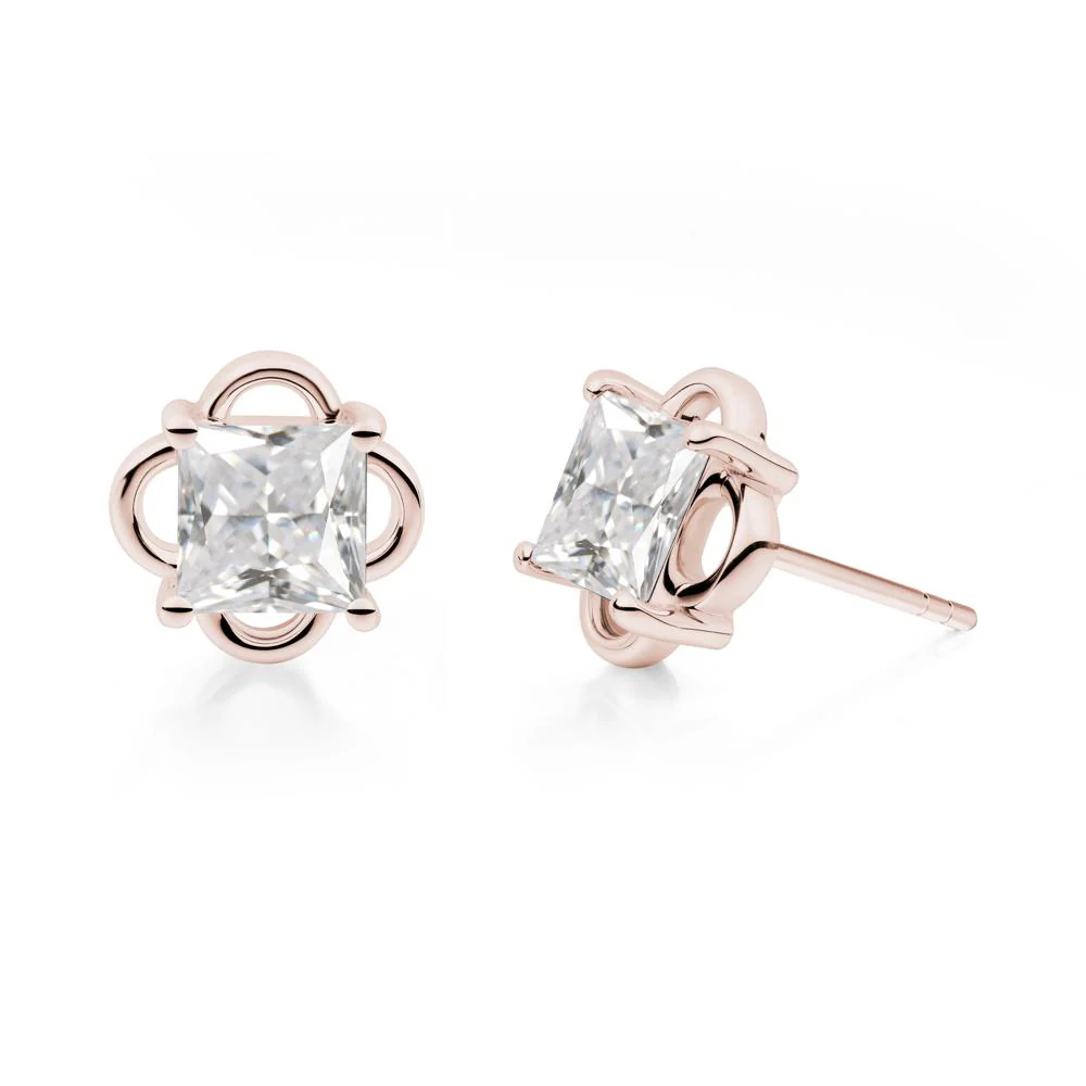 Vintage Princess Cut Cubic Zirconia Stud Earrings - Image 9
