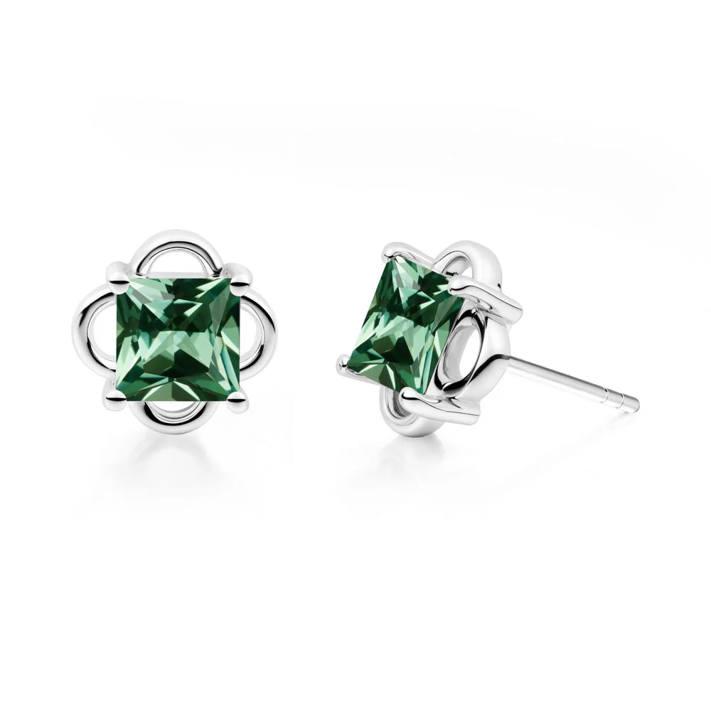 Vintage Princess Cut Green Sapphire Stud Earrings - Image 7