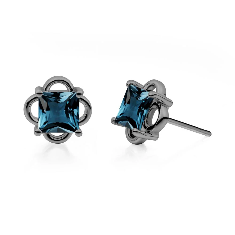Vintage Princess Cut London Blue Topaz Stud Earrings - Image 2