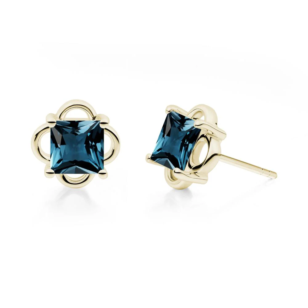 Vintage Princess Cut London Blue Topaz Stud Earrings - Image 5