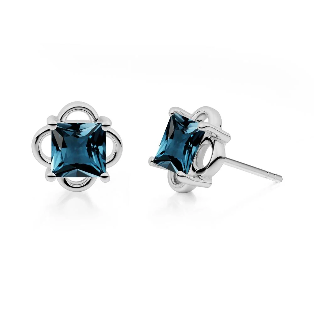 Vintage Princess Cut London Blue Topaz Stud Earrings - Image 6
