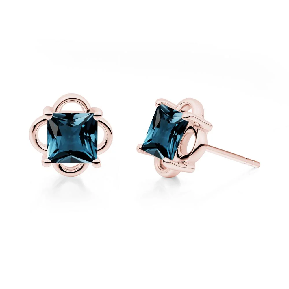 Vintage Princess Cut London Blue Topaz Stud Earrings - Image 8
