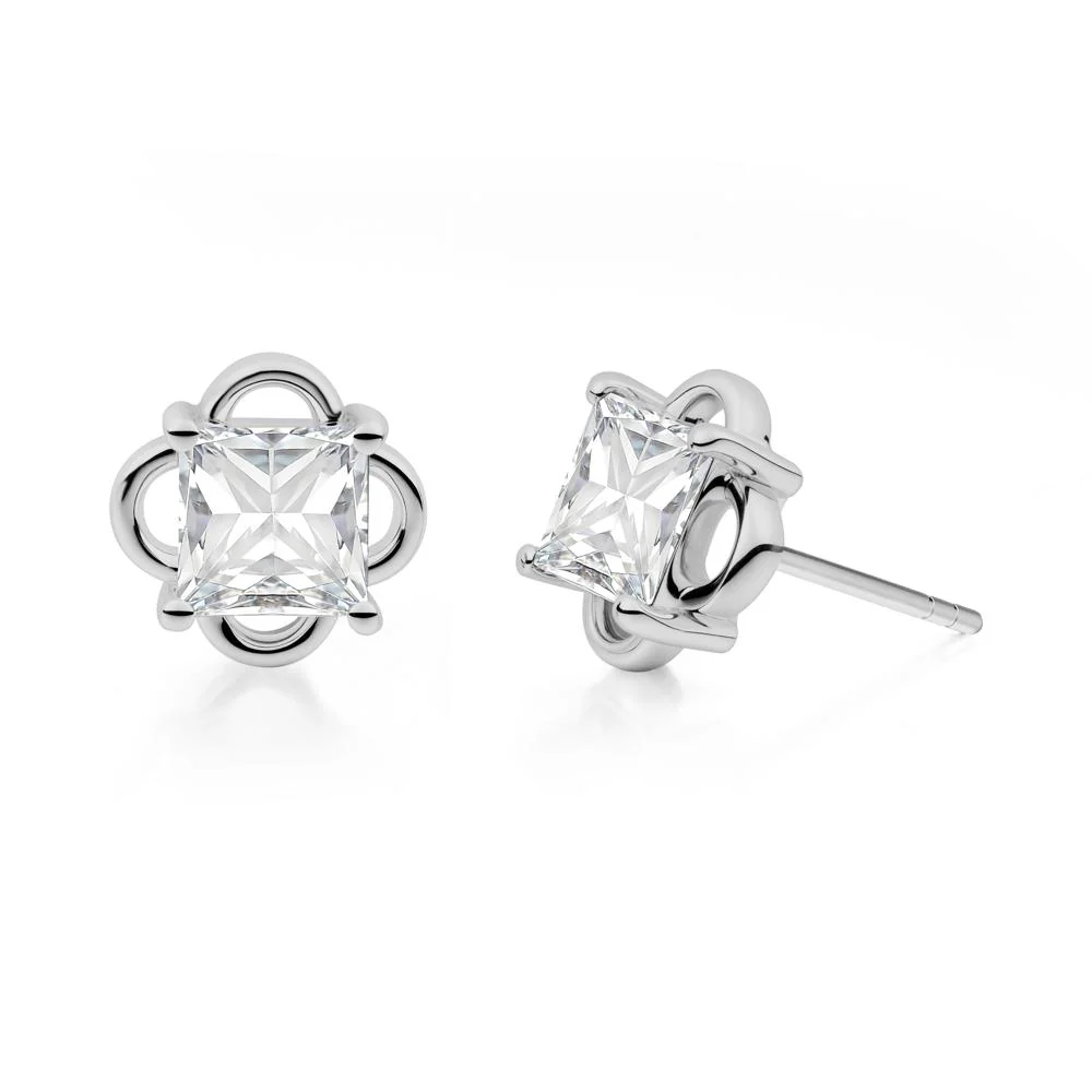 Vintage Princess Cut Moissanite Stud Earrings - Image 5