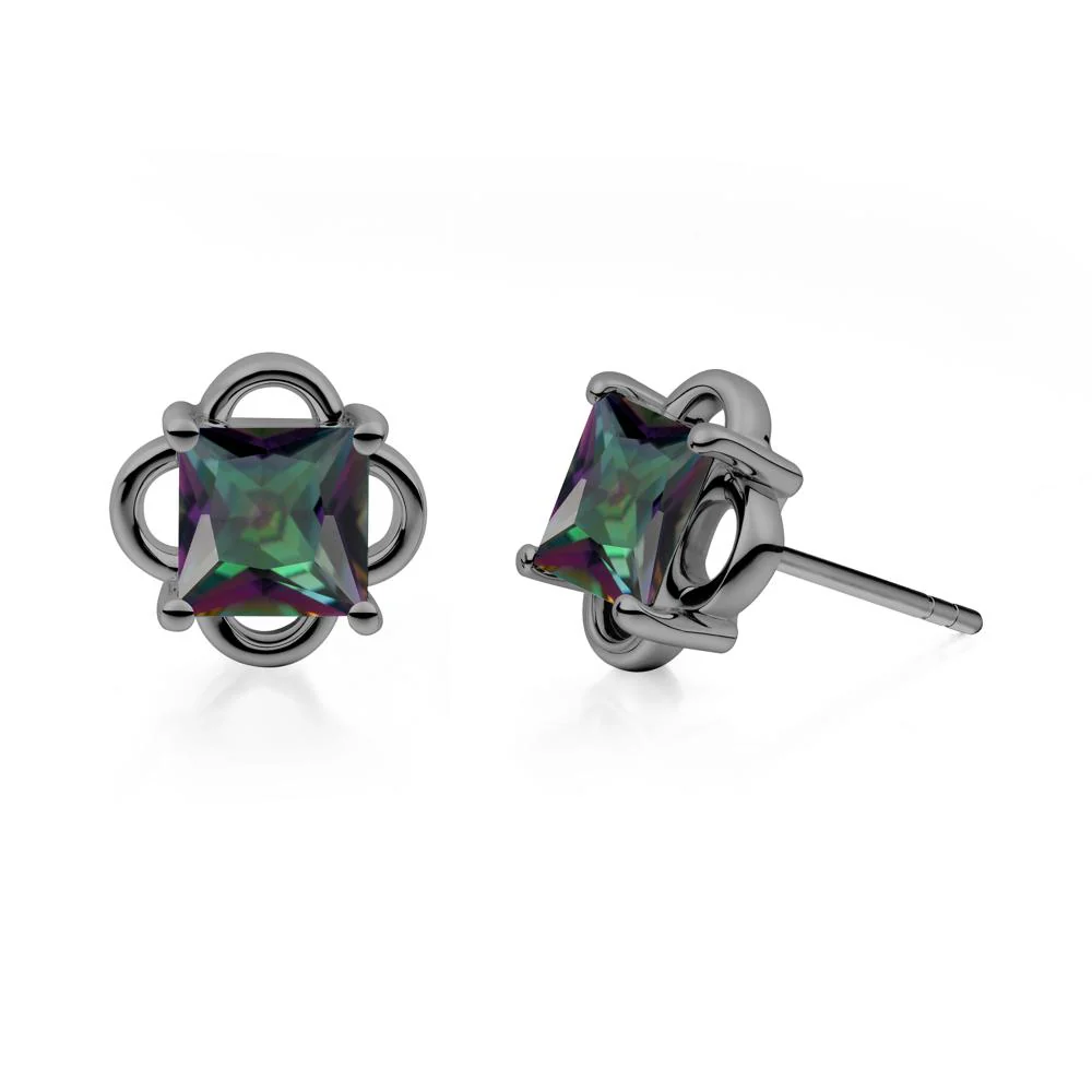 Vintage Princess Cut Mystic Topaz Stud Earrings - Image 2