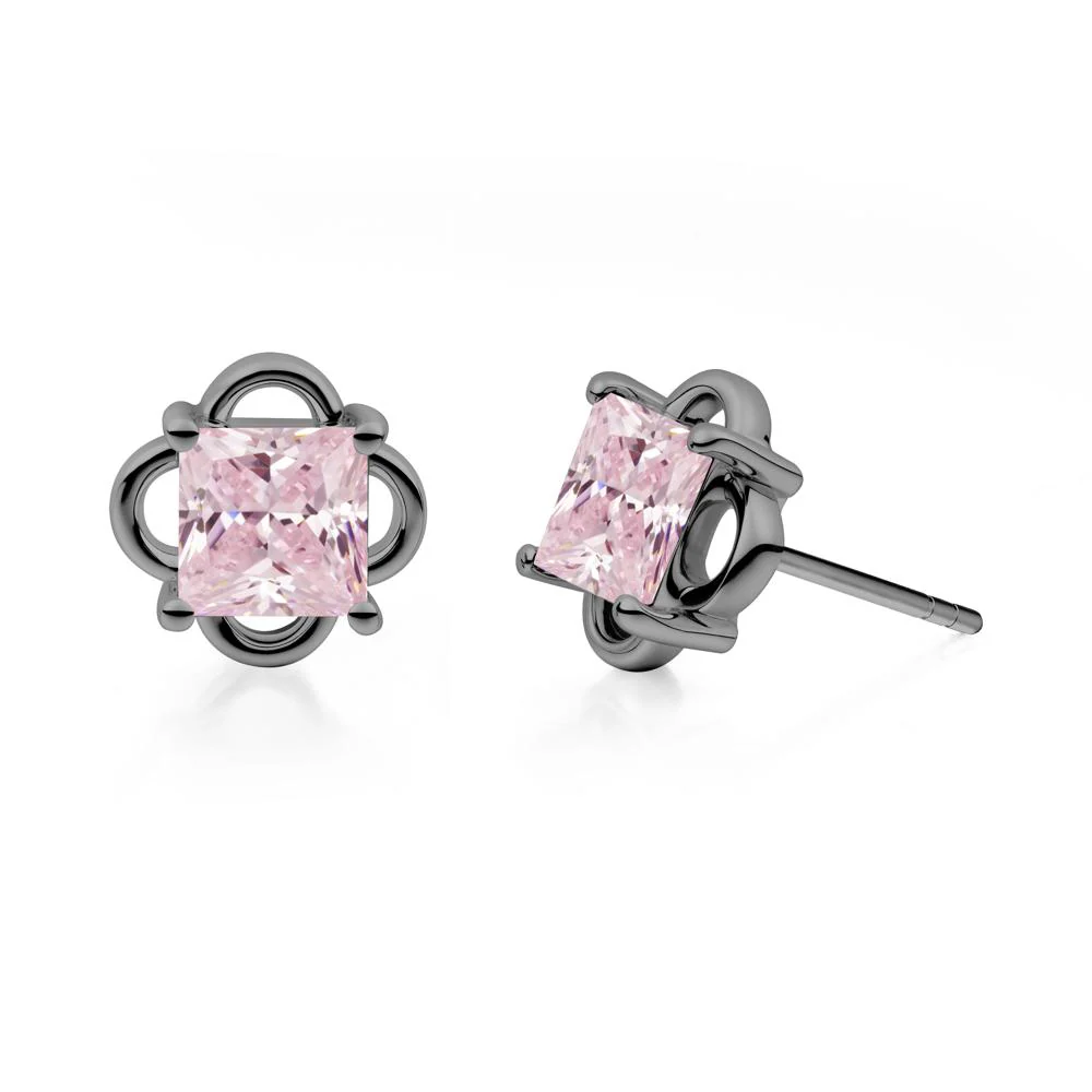 Vintage Princess Cut Pink Cubic Zirconia Stud Earrings - Image 9