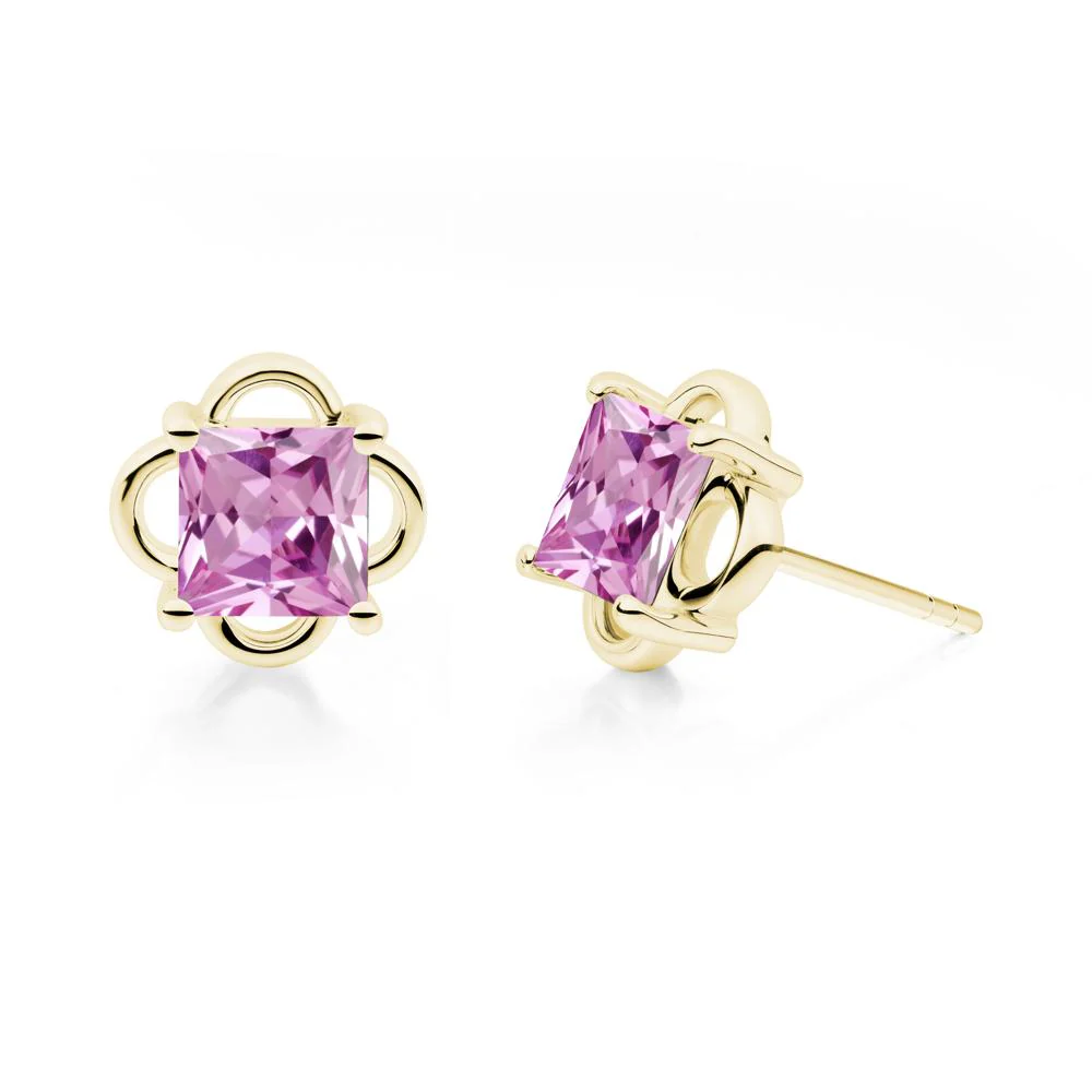Vintage Princess Cut Pink Sapphire Stud Earrings - Image 8