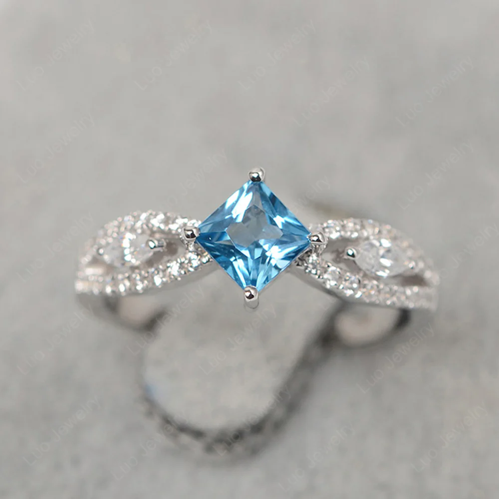 Vintage Princess Cut Swiss Blue Topaz Ring