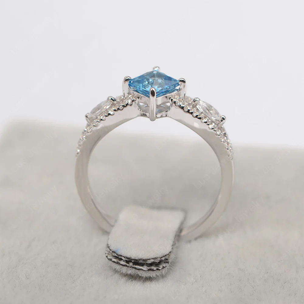 Vintage Princess Cut Swiss Blue Topaz Ring - Image 3
