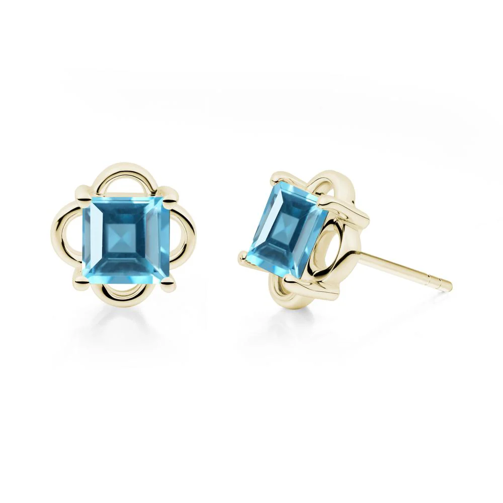 Vintage Princess Cut Swiss Blue Topaz Stud Earrings - Image 2