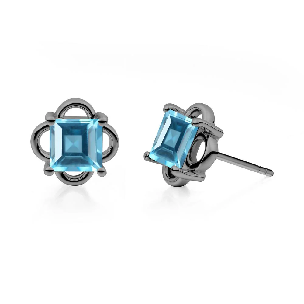 Vintage Princess Cut Swiss Blue Topaz Stud Earrings - Image 3