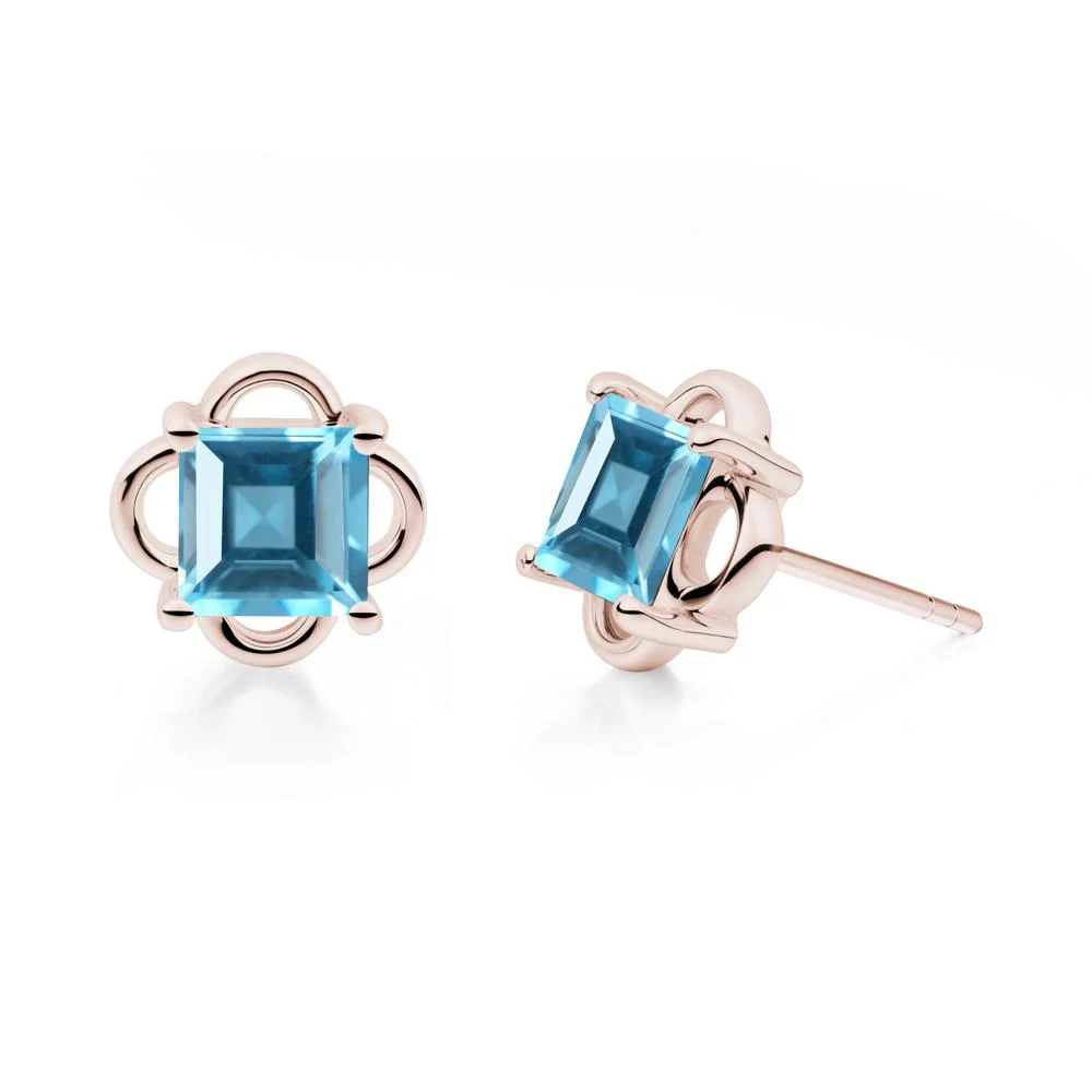 Vintage Princess Cut Swiss Blue Topaz Stud Earrings - Image 4