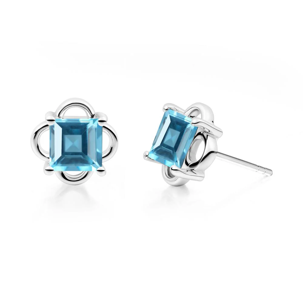Vintage Princess Cut Swiss Blue Topaz Stud Earrings - Image 5