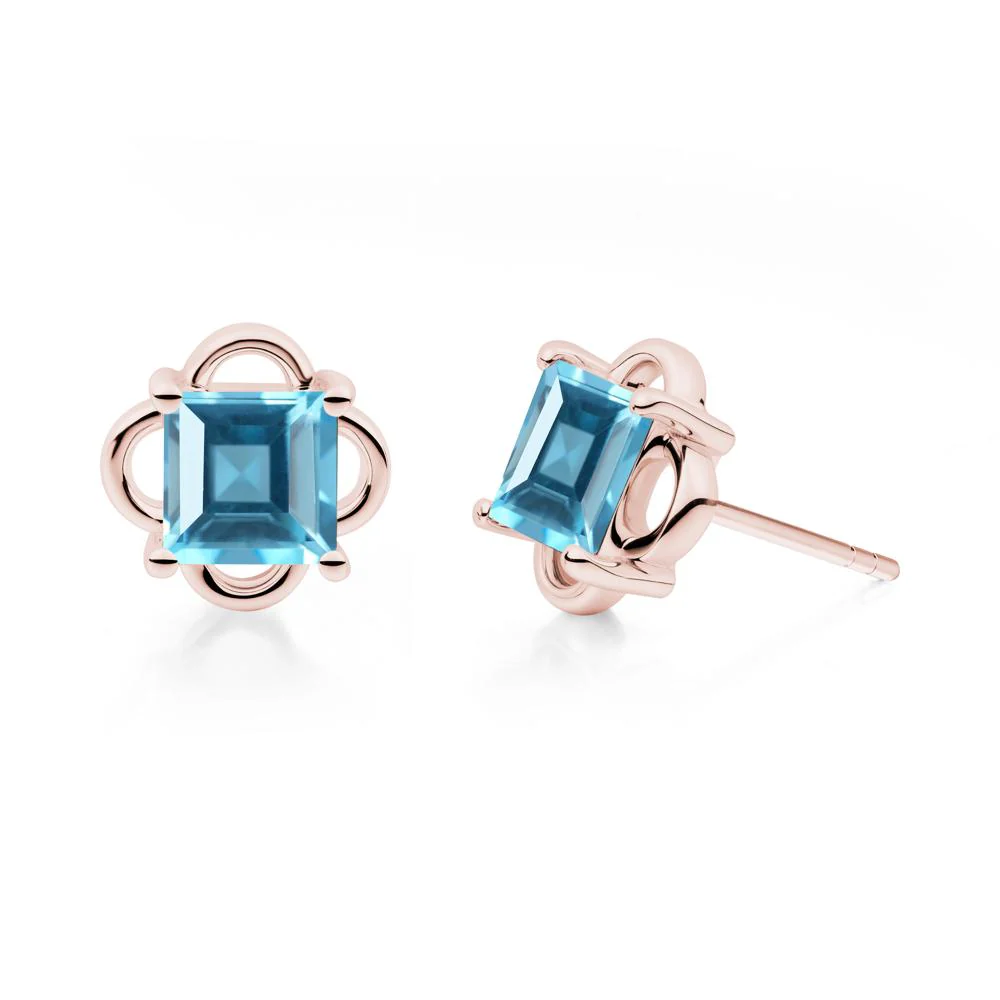 Vintage Princess Cut Swiss Blue Topaz Stud Earrings - Image 8