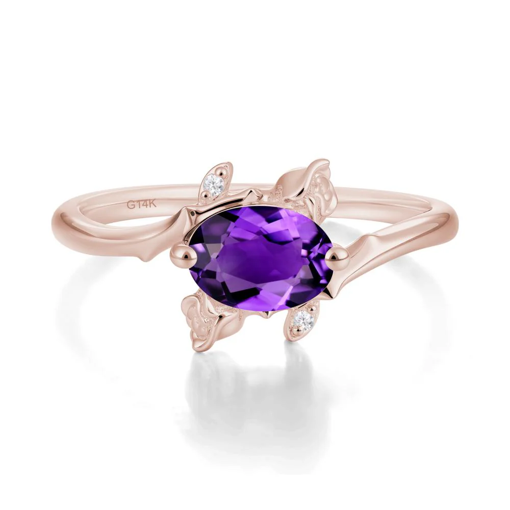 Vintage Rose Design Oval Cut Amethyst Ring