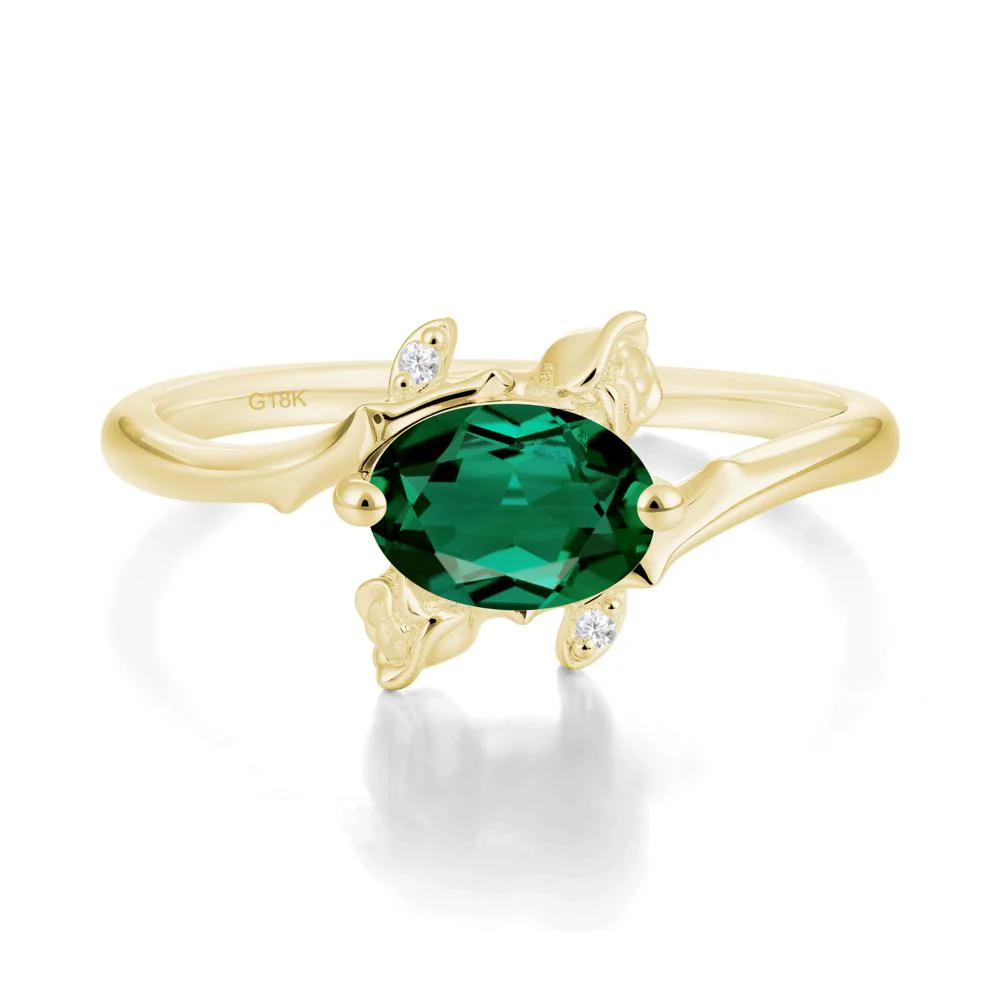 Vintage Rose Design Oval Cut Emerald Ring - Image 2