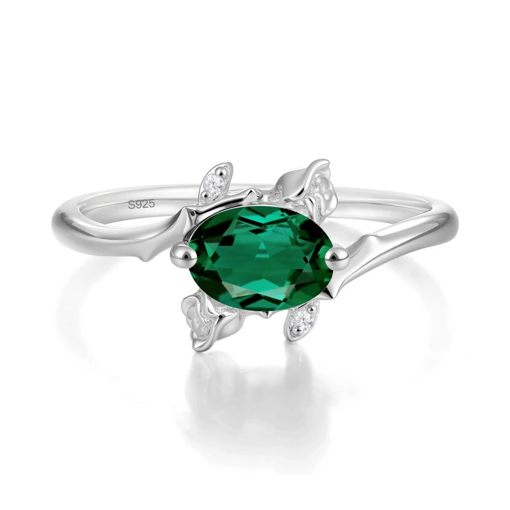 Vintage Rose Design Oval Cut Emerald Ring - Image 4