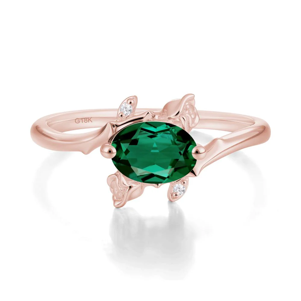 Vintage Rose Design Oval Cut Emerald Ring - Image 5
