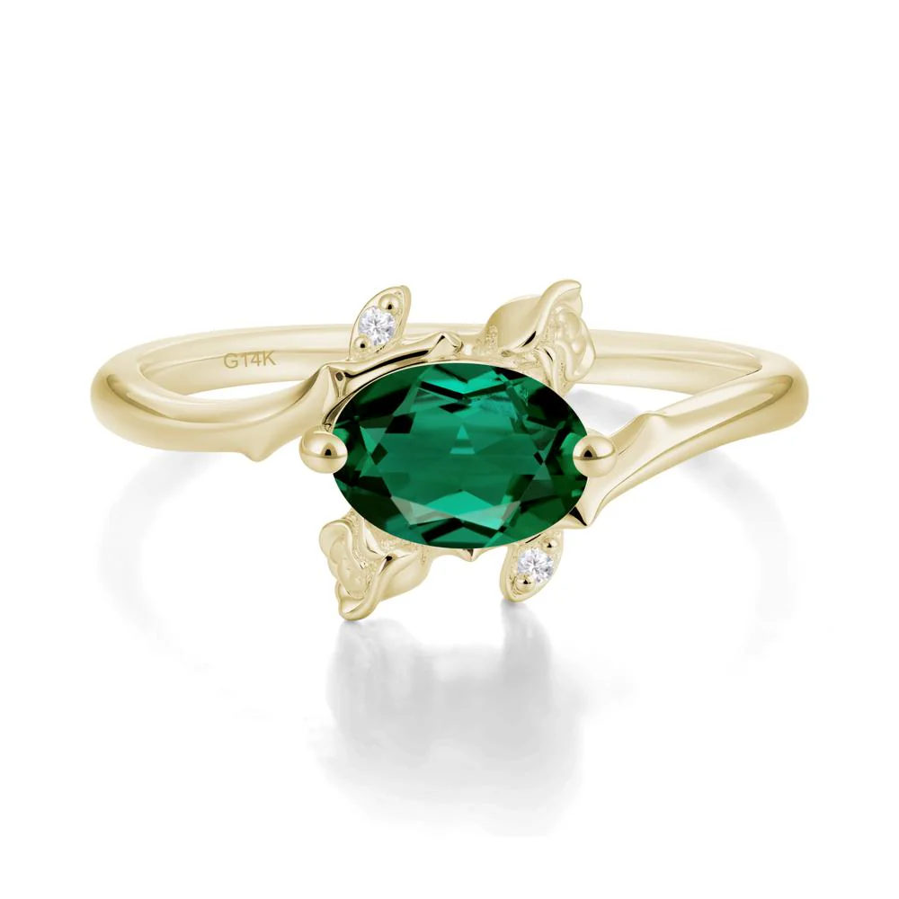 Vintage Rose Design Oval Cut Emerald Ring - Image 7