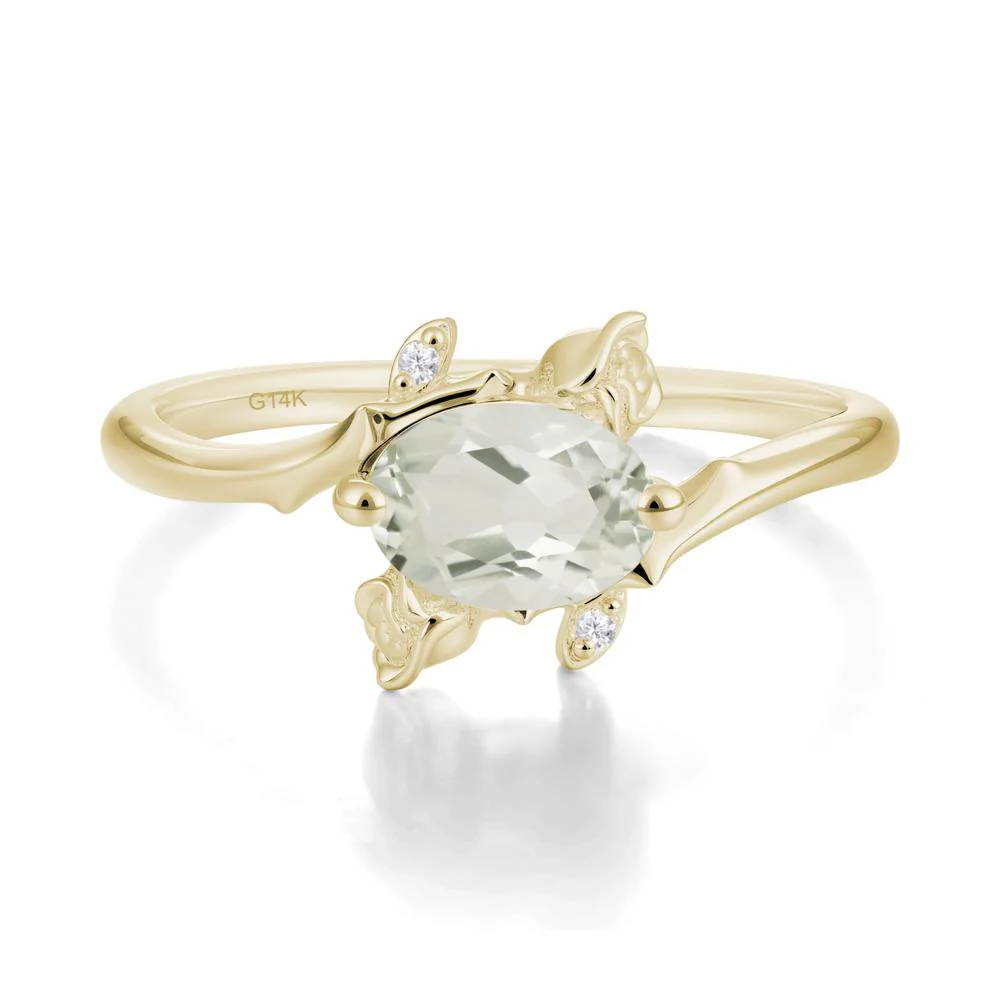 Vintage Rose Design Oval Cut Green Amethyst Ring - Image 6