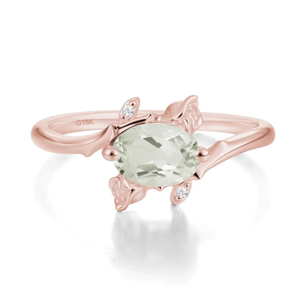 Vintage Rose Design Oval Cut Green Amethyst Ring - Image 8