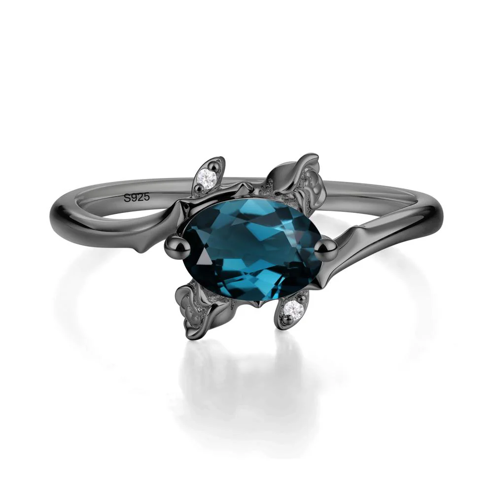 Vintage Rose Design Oval Cut London Blue Topaz Ring - Image 4