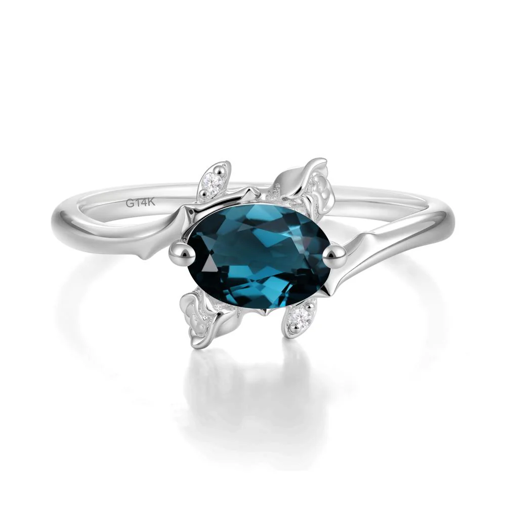 Vintage Rose Design Oval Cut London Blue Topaz Ring - Image 9