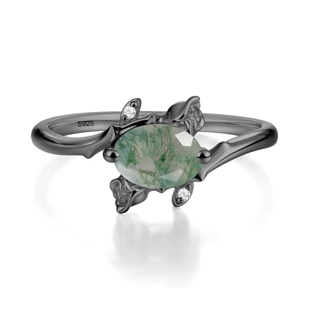 Vintage Rose Design Oval Cut Moss Agate Ring