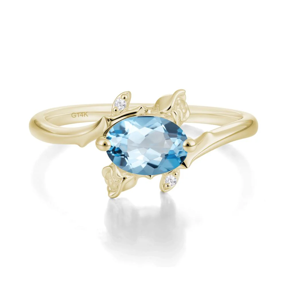Vintage Rose Design Oval Cut Swiss Blue Topaz Ring