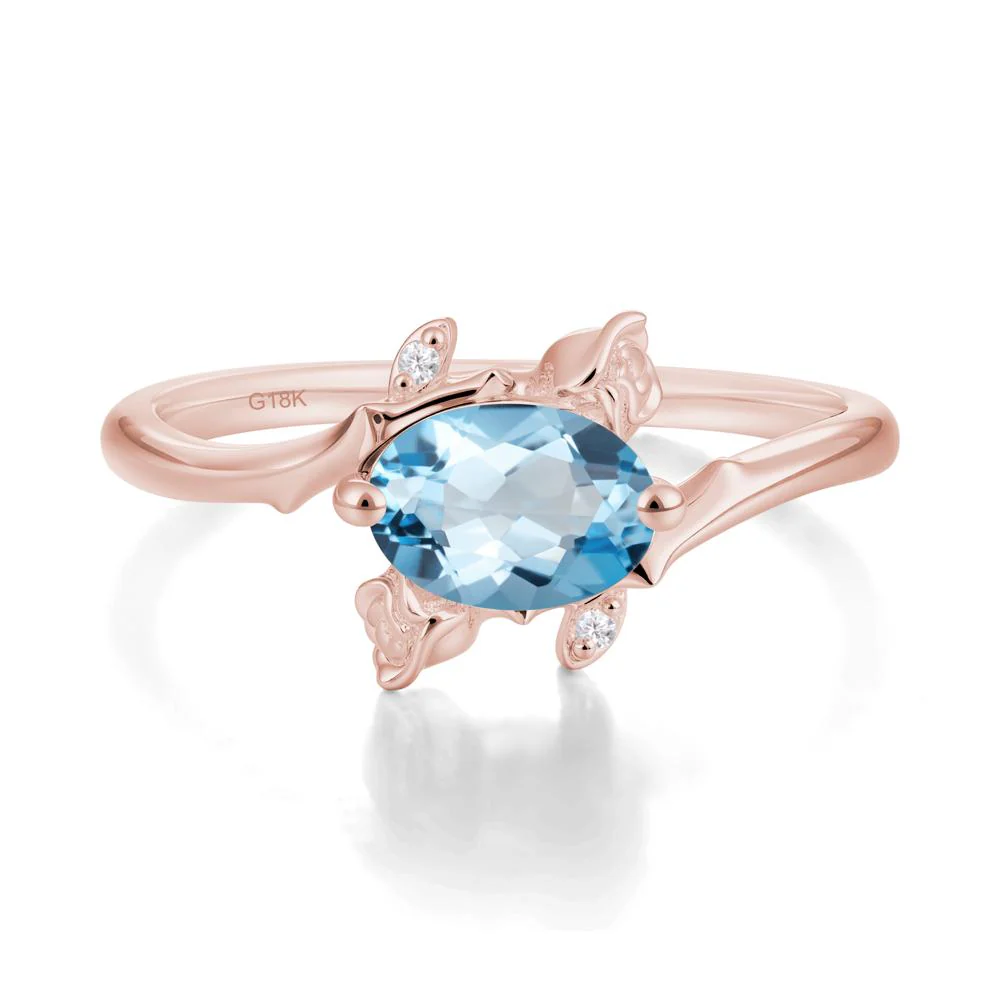 Vintage Rose Design Oval Cut Swiss Blue Topaz Ring - Image 4