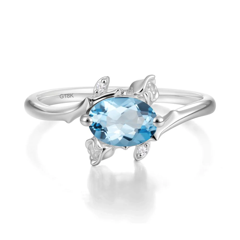 Vintage Rose Design Oval Cut Swiss Blue Topaz Ring - Image 5